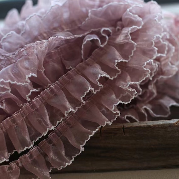 10 yards mauve ruffled organza trim, frill trim for tutu, dance costume, lingerie, doll dress  10 colors