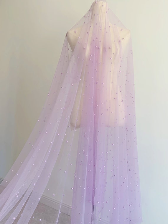 light purple pearl bead tulle fabric, pearl beading tulle lace fabric for bridal veils, bridal dress, wedding prop backdrop