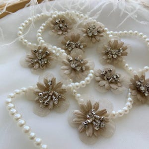 Elegant tan organza flowers applique, handcrafted flowers patch for garment alteration