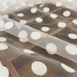 Off white tulle Lace fabric with big polka dots, tulle mesh fabric with velvet dot, hot selling