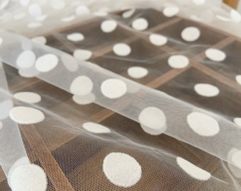 Off white tulle Lace fabric with big polka dots, tulle mesh fabric with velvet dot, hot selling