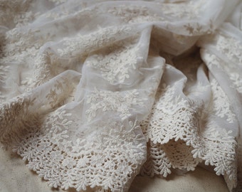 ivory tulle  Lace fabric with retro floral Embroidery, ivory mesh lace fabric  ON SALE