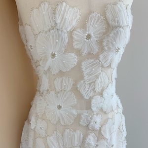 Off white 3d flowers fabric for couture, bridal dress, heavy beaded flowers fabric for wedding dress