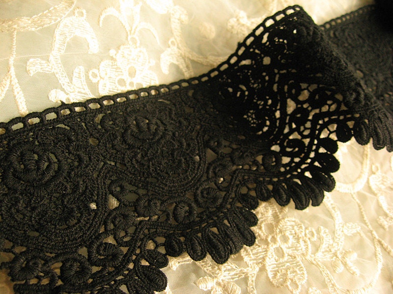 Black Cotton Lace Trim Cotton Guipure Lace Trimming Black Lace