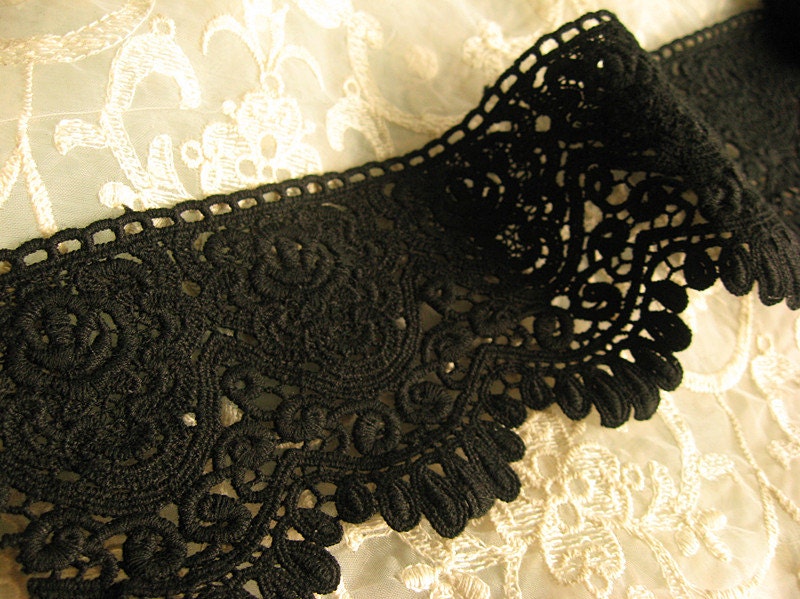 Cotton Lace, Ribbon Slot Lace, Ribbon Slot Cotton Lace, Cream Black Lace,  Fashion Lace 