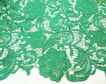 Smaragdgrüner Spitzenstoff, Guipure-Spitzenstoff, Venise-Spitzenstoff, gestickte Spitze, ausgehöhlte Stoffspitze, Retro-Blumenspitze, 1 Meter