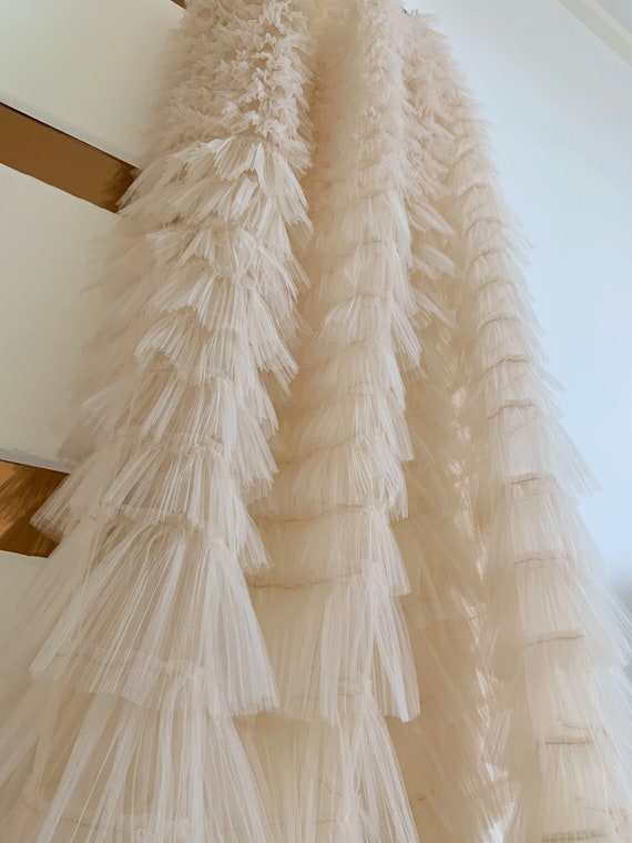 Puffy nude ruffle Fabric for cake dress, frilled fabric for tutu dress, Photography Prop Backdrop, Wedding tablecloth, prop