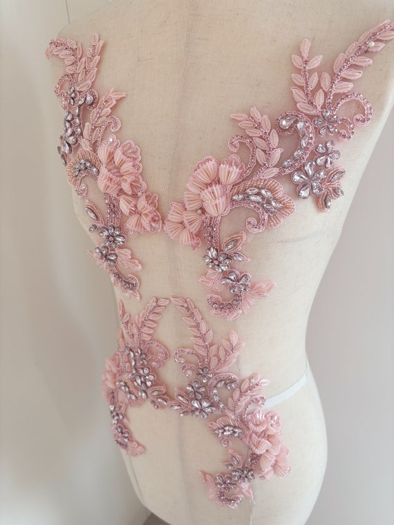 Pink Rhinestone applique with 3d lily flowers