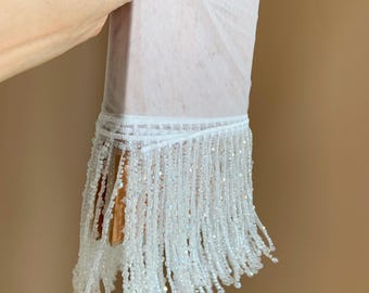 Ribete de flecos de cuentas de cristal blanco de 12 cm para arreglos de vestidos, disfraces de baile, decoraciones para fiestas, flecos de borlas de cuentas.