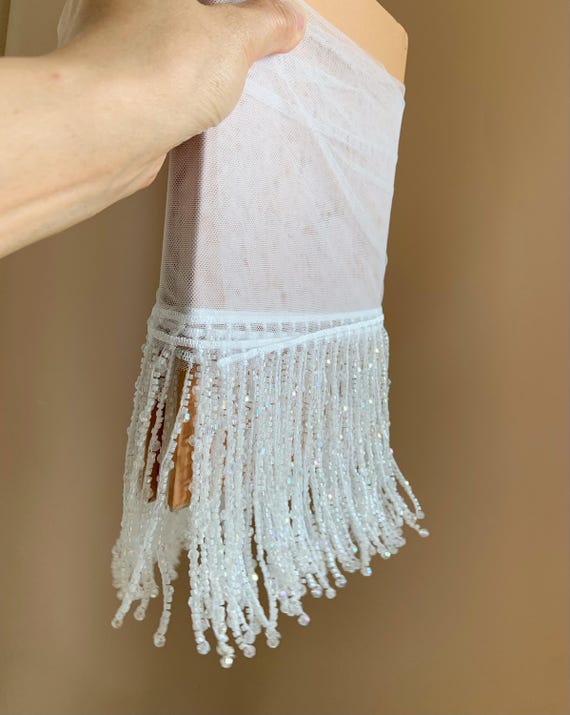 12cm White crystal bead Fringe trim for dress alterations, dance costume, party decors, bead tassel fringe