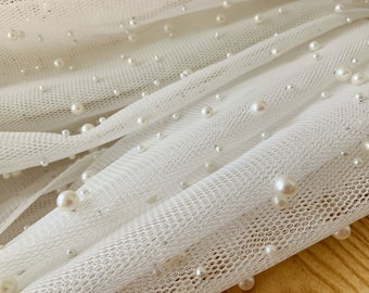 Off white mesh fabric with pearls, pearl bead net fabric for couture 2021  new arrival