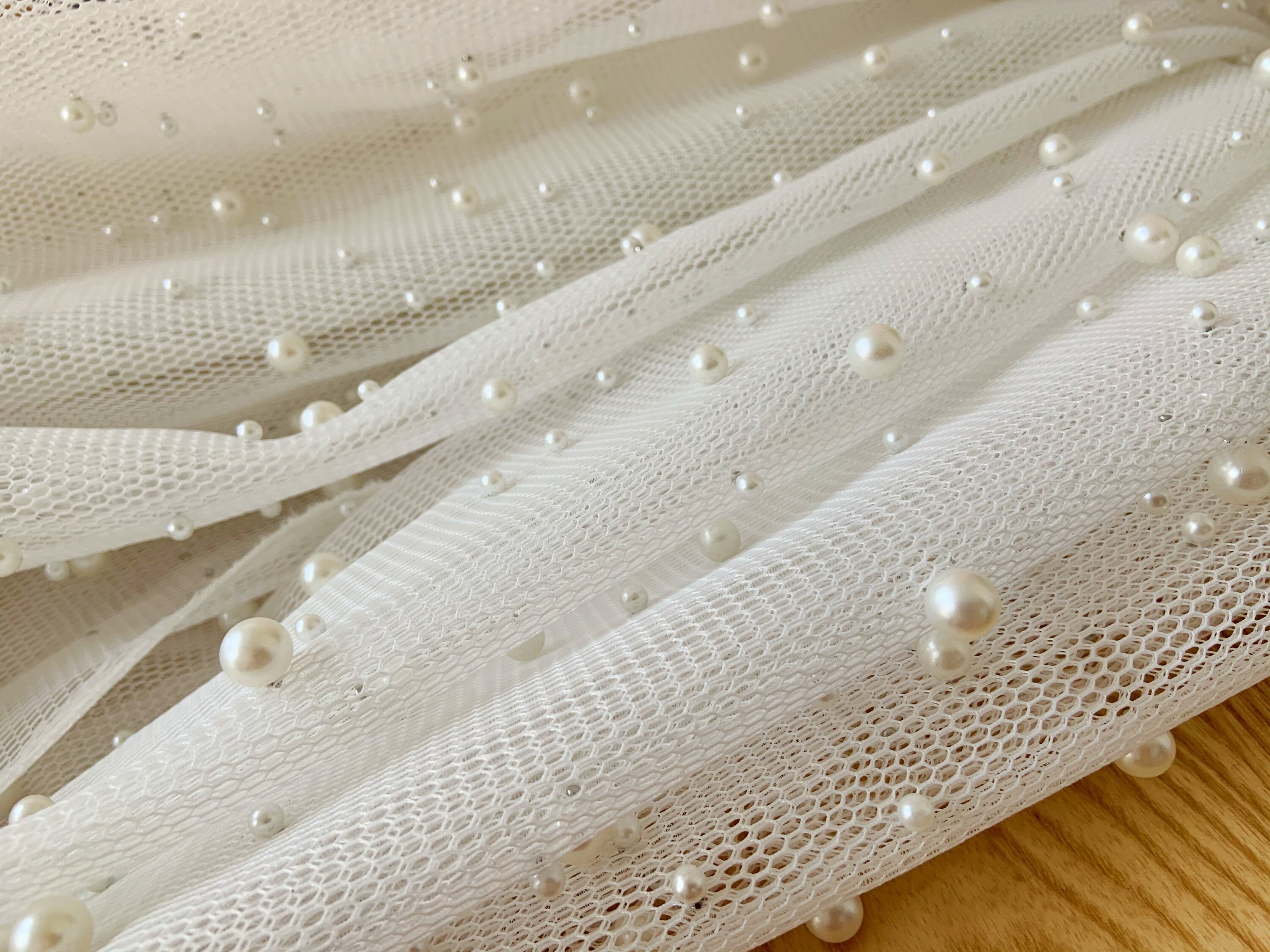 White Rhinestones Tulle Lace Fabric African Pearls Mesh - Temu