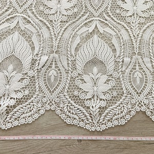 off white boho venice lace fabric for bridal dress, guipure lace fabric with elegant pattern, eyelet lace fabric