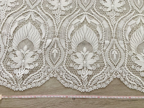 off white boho venice lace fabric for bridal dress, guipure lace fabric with elegant pattern, eyelet lace fabric
