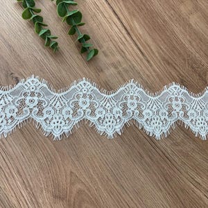 White cord Chantilly lace trim with scallops for wedding dress, bridal lingerie