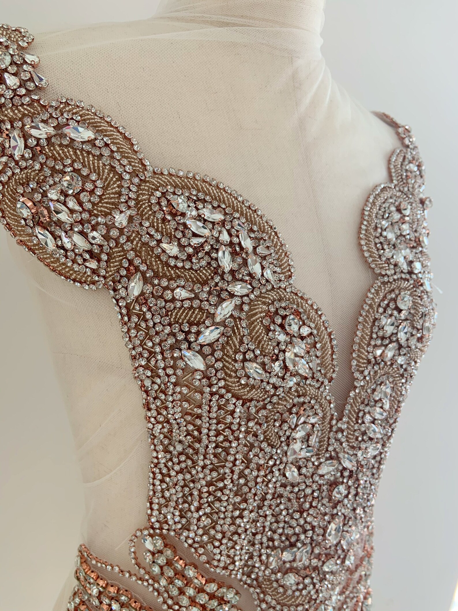Big Rose Gold Rhinestone Applique, Rhinestone Dress, Crystal Applique ...