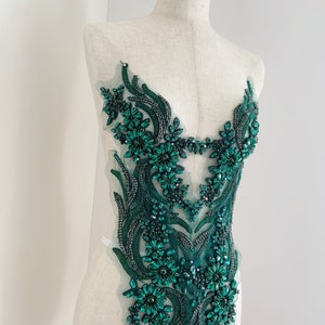 Dark green rhinestone applique, crystal bodice patch, rhinestone patch for couture dance costume