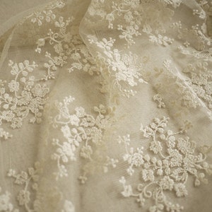 Ivory Lace Fabric, Embroidered tulle Lace fabric with retro florals, Chic bridal lace fabric, mesh lace fabric, tulle lace fabric image 2