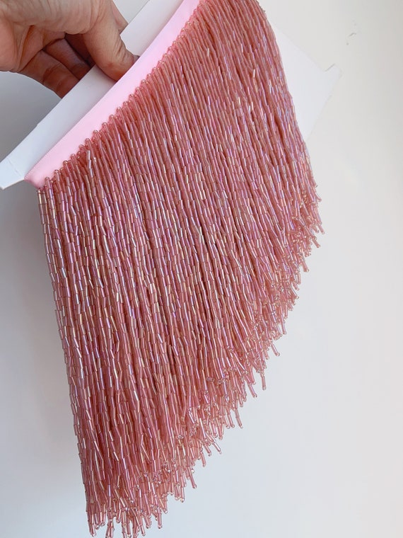 Pink bead Fringe trim for haute couture, dance costume, party decors, handmade bead fringe