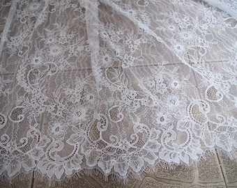 off white chantilly lace fabric for bridal dress, French lace fabric on sale, new arrival