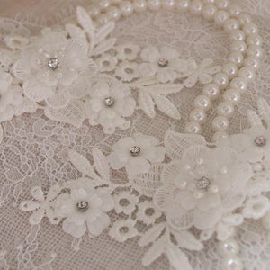 2pcs off white lace applique, 3D heavy bead lace applique with roses, 3D flowers lace applique, bridal lace appliques, bridal headpiece