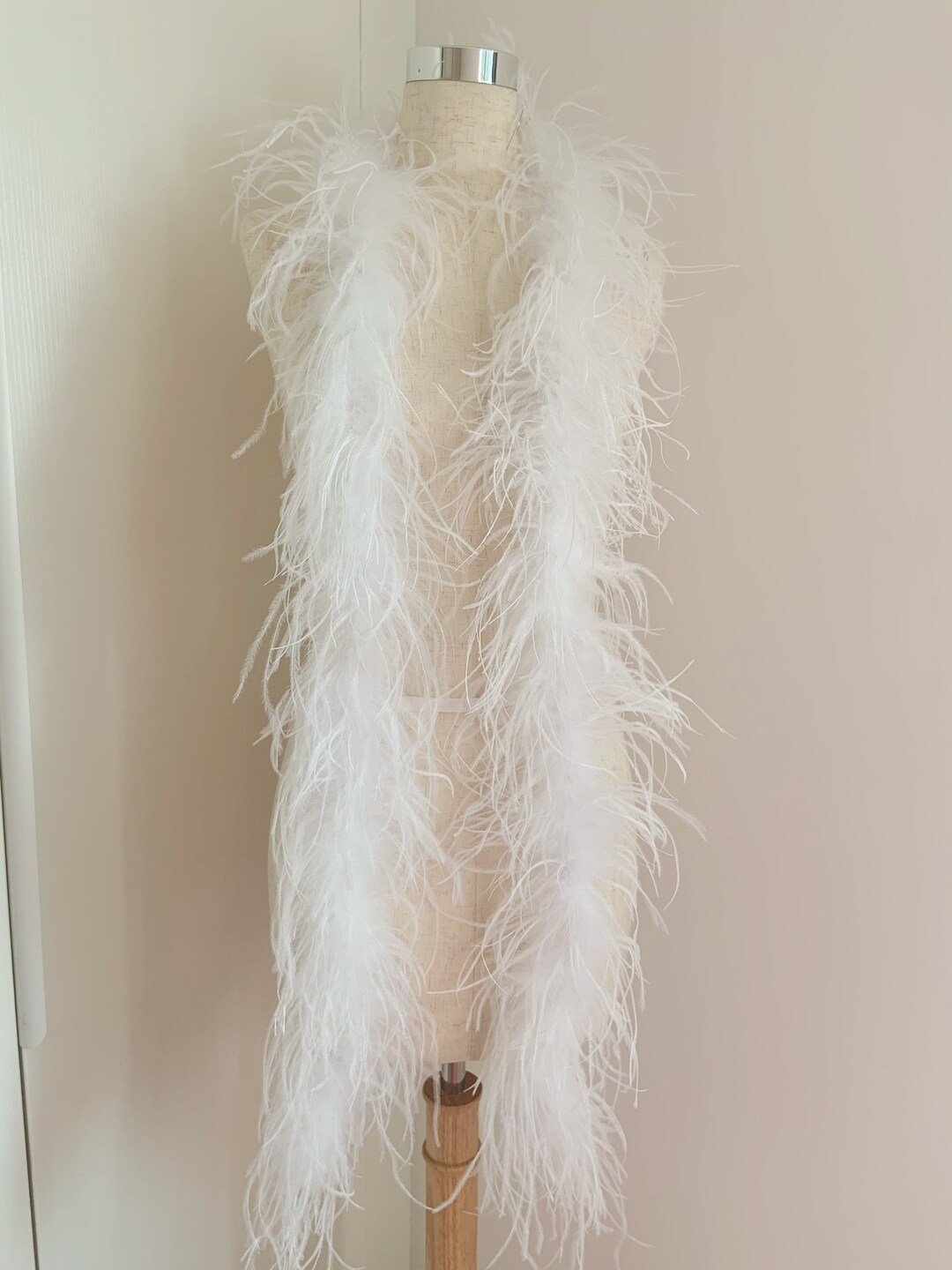 2 Yards White Ostrich Feather Boa Trim for Couture , Ostrich Feather