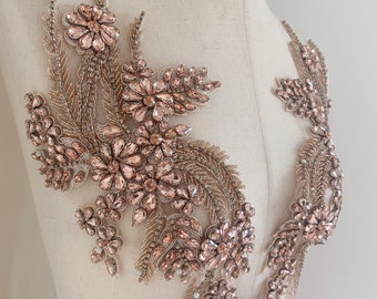 Peach Rhinestone appliqué, sparkle crystal applique, crystal bodice patch, handmade couture supplies, dance costume supplies