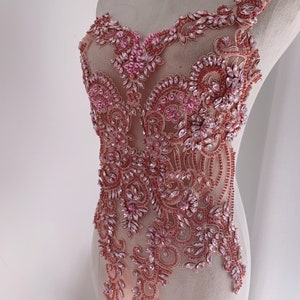 Large pink Rhinestone appliqué for couture , crystal applique, crystal bodice applique for couture, costume dress supplies