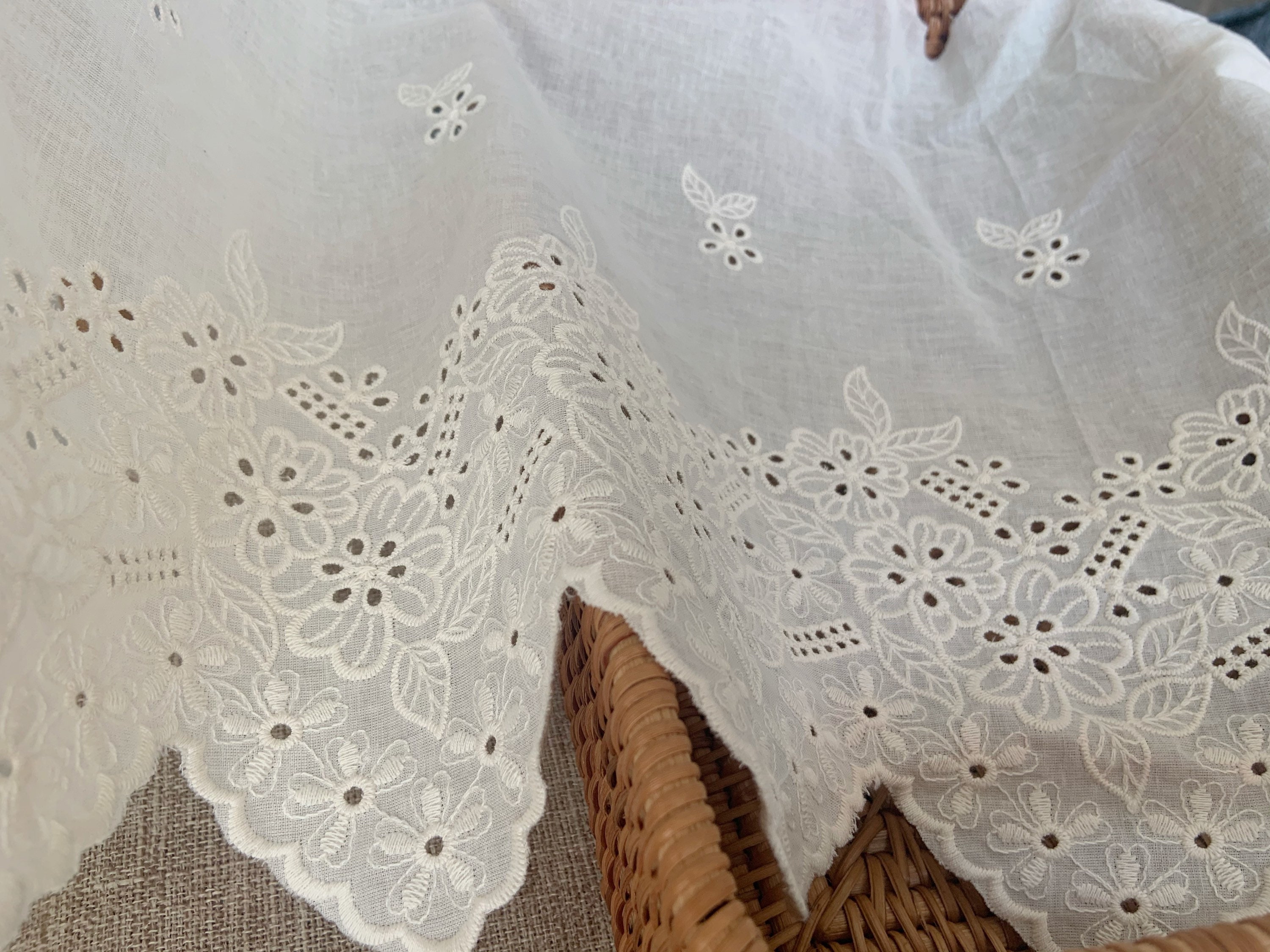 12 Inches Wide Ecru Cotton Lace Trim Embroidered Eyelet Lace Etsy