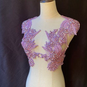 Lavender Purple Rhinestone applique, sparkle crystal applique, crystal bodice patch, handmade couture supplies, dance costume supplies