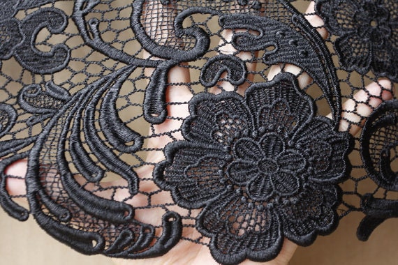 Black Lace Fabric, Guipure Lace Fabric With Retro Floral Patterns