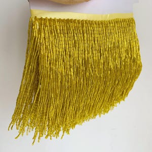 Yellow gold bead Fringe trim for dress, couture, dance costume, party decors, handmade bead tassels