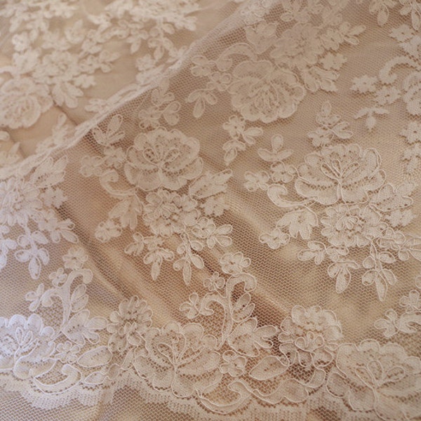 off white lace fabric, cord lace fabric, alencon lace fabric for bridal gown