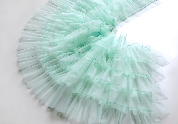 mint green ruffled tulle trim, pink pleated mesh trim, tutu dress fabric, ruffle mesh, doll dress fabric, wedding decors, craft supply