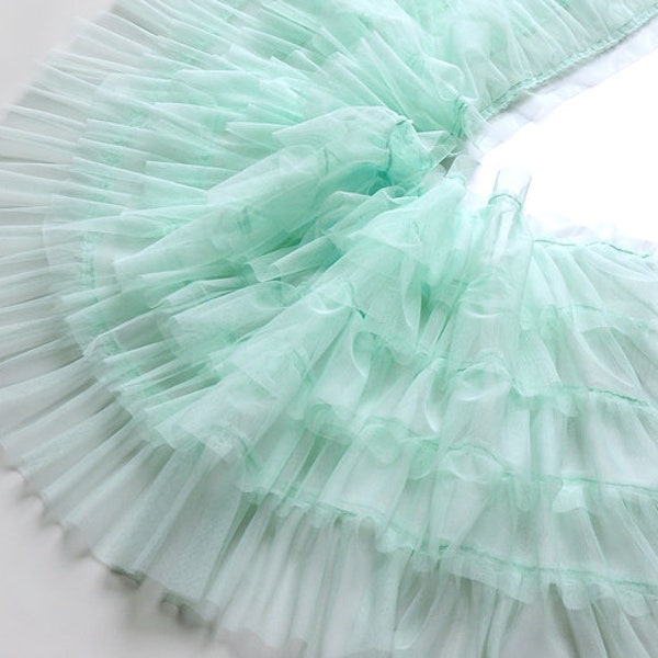 mint green ruffled tulle trim, pink pleated mesh trim, tutu dress fabric, ruffle mesh, doll dress fabric, wedding decors, craft supply