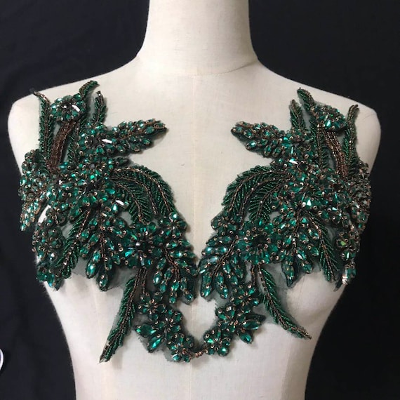 Dark green Rhinestone applique for apparel , dress, dance costume