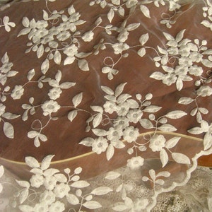 Embroidered Organza Lace Fabric, retro floral lace, cotton embroidered lace fabric, wedding fabric, bridal lace fabric