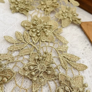 3D Gold guipure lace trim by the yard, Baroque style gold lace trim