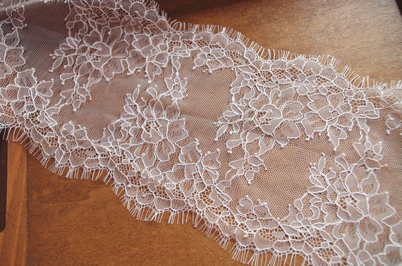 chantilly lace trim with eyelash edges, bridal lace trim with retro floral