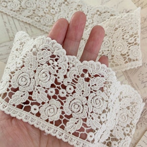 10 yards Cotton Lace Trim, vintage style lace trim, cotton Guipure trim lace with roses cotton lace trim by yard, lace border image 5