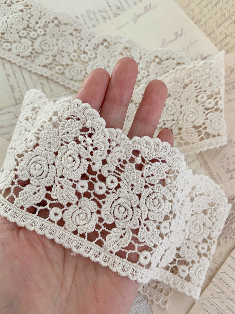 10 yards Cotton Lace Trim, vintage style lace trim, cotton Guipure trim lace with roses cotton lace trim by yard, lace border image 5