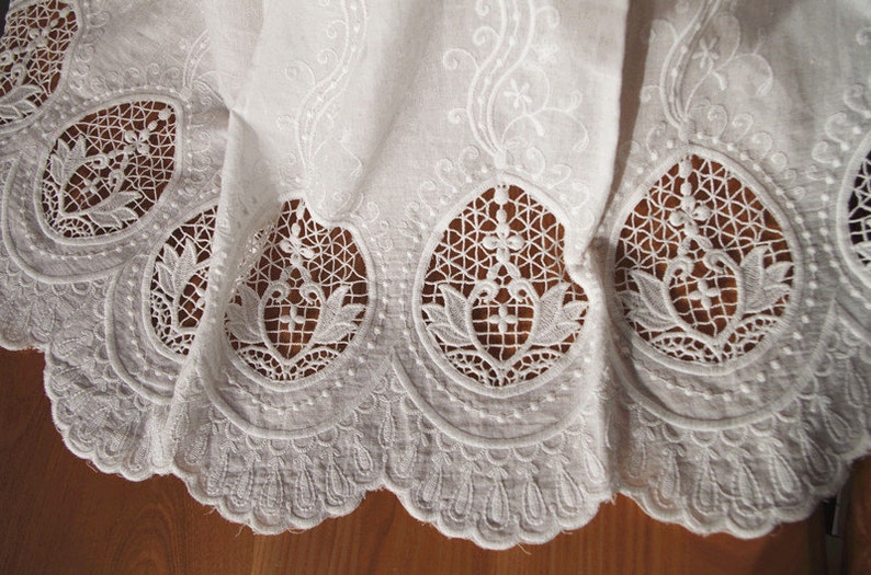 off white natural cotton lace fabric with hollowed out floral pattern, cotton eyelet lace fabric image 5