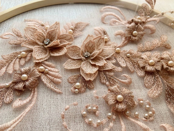 2pcs Nude skin tone 3d florals applique, heavy head 3d flowers applique