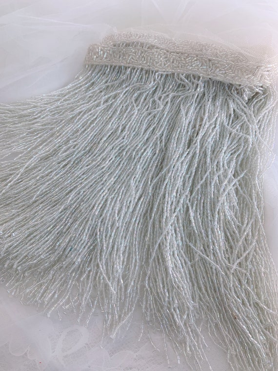 2 yards off white bead Fringe trim for haute couture, dance costume, party decors, handmade bead fringe