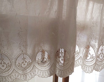 off white natural cotton lace fabric with hollowed out floral pattern, cotton eyelet lace fabric