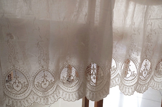 off white natural cotton lace fabric with hollowed out floral pattern, cotton eyelet lace fabric