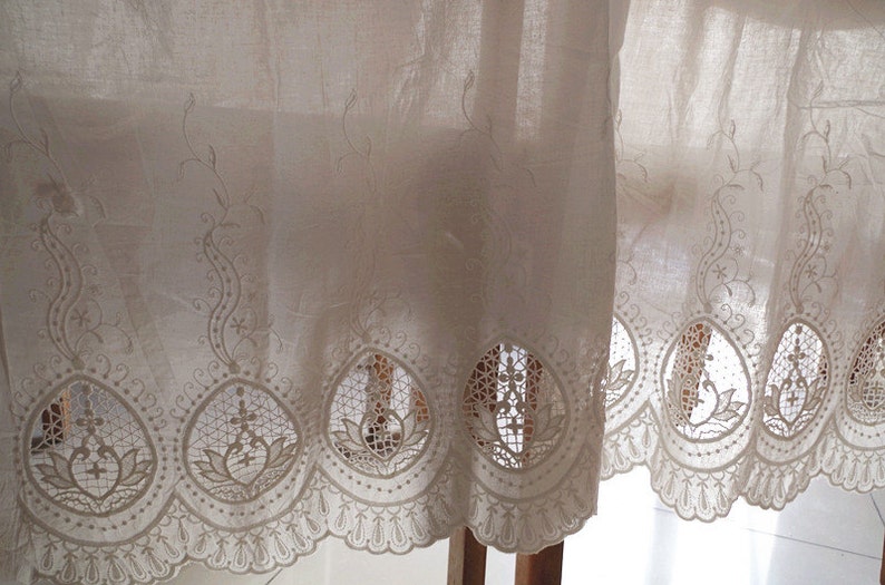 off white natural cotton lace fabric with hollowed out floral pattern, cotton eyelet lace fabric image 1