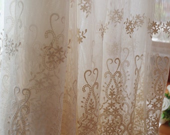 ivory cream Lace fabric, Embroidered tulle lace fabric, mesh lace fabric, curtain fabric, scalloped lace fabric