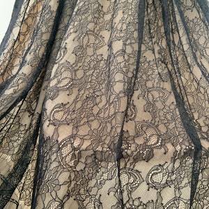 soft Black Chantilly lace fabric with florals for dress, robe, lingerie