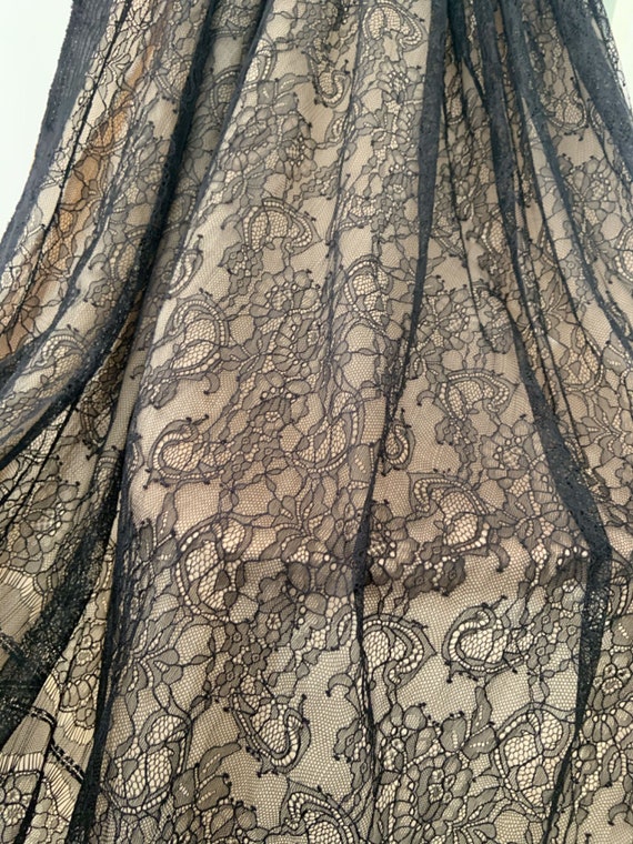 soft Black Chantilly lace fabric with florals for dress, robe, lingerie